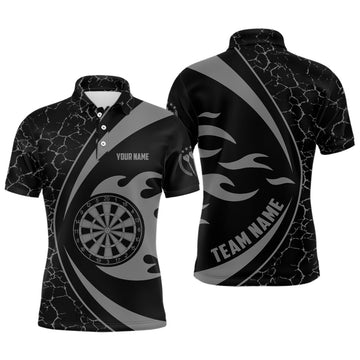 FUNSTUFFPRINT Personalized Grey Fire Flame Darts Men Polo Shirt Darts Shirt For Men Polo Shirt Size S-5XL