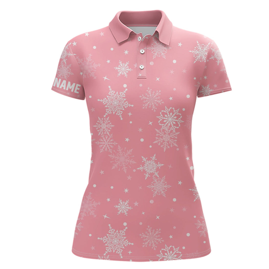 Custom Snowflakes Christmas Golf Polo Shirt Custom Name Pink Golf Shirts For Women Cute Golf Gifts