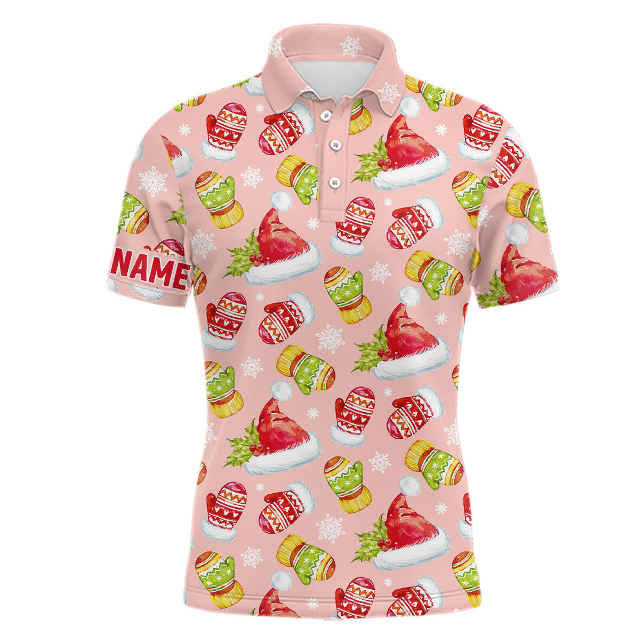 FUNSTUFFPRINT Watercolor Pink Christmas Golf Mens Polo Shirt Personalized Funny Golf Polo Shirt Size S-5XL