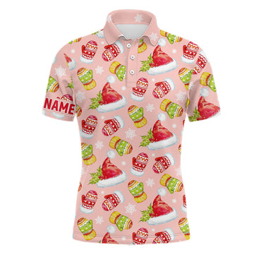 FUNSTUFFPRINT Watercolor Pink Christmas Golf Mens Polo Shirt Personalized Funny Golf Polo Shirt Size S-5XL