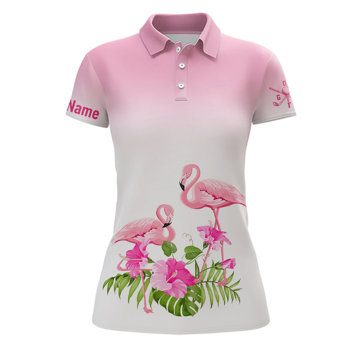 Custom Personalized Pink Flamingo Tropical Womens Golf Polo Shirt Custom Cute Golf Shirts For Women