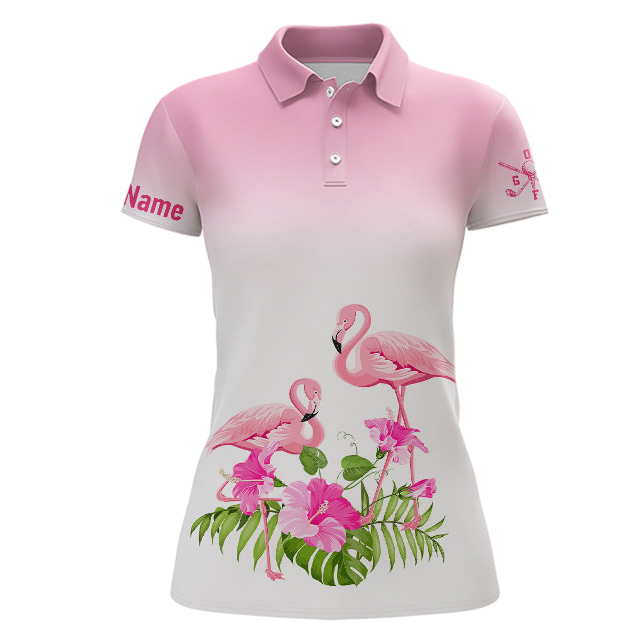 Custom Personalized Pink Flamingo Tropical Womens Golf Polo Shirt Custom Cute Golf Shirts For Women