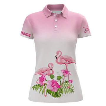 Custom Personalized Pink Flamingo Tropical Womens Golf Polo Shirt Custom Cute Golf Shirts For Women