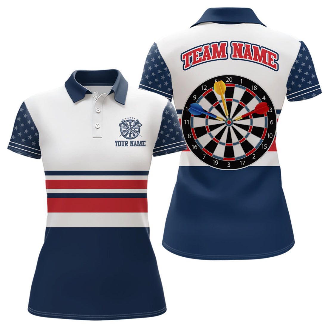 Custom Personalized American Flag Dartboard Polo Shirt Patriotic Darts Jersey For Women