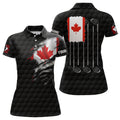 Custom 3D Canada Flag Black Golf Polo Shirts Red Maple Leaf Golf Tops For Women Patriotic Golf Gifts