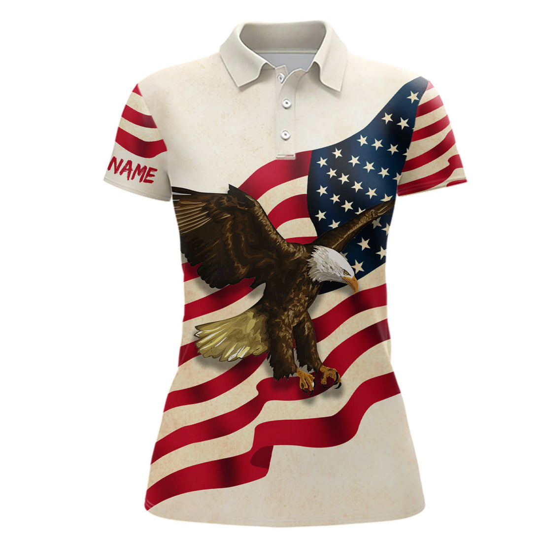 Custom Retro Waving American Flag Golf Polo Shirt Eagle Golf Shirts For Women Patriotic Golf Tops