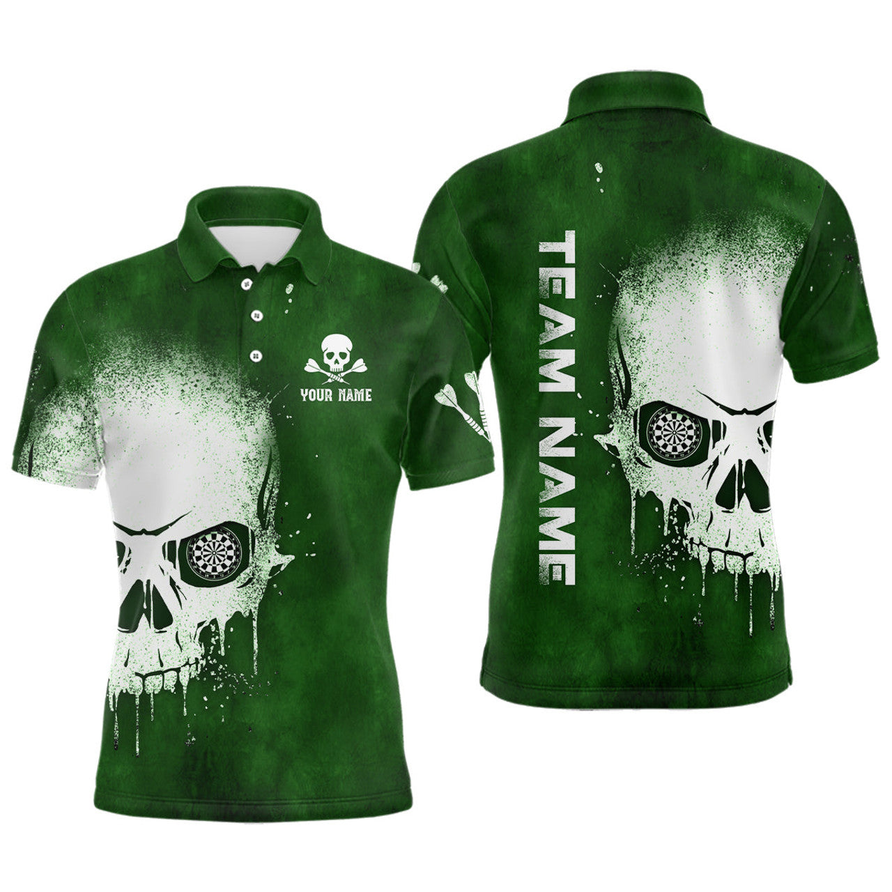 Custom Smoke Skull Green Mens Darts Polo Shirt Custom Darts Shirt For Men Scary Dart Jerseys