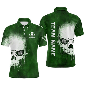 Custom Smoke Skull Green Mens Darts Polo Shirt Custom Darts Shirt For Men Scary Dart Jerseys