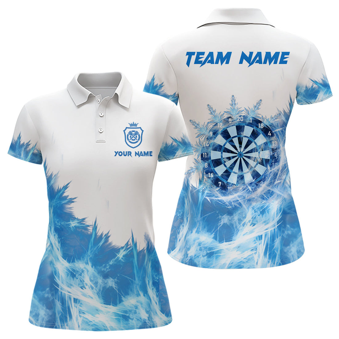 Custom Icy Blue White Womens Darts Polo Shirt Customized Darts Shirt For Women Darts Team Jersey
