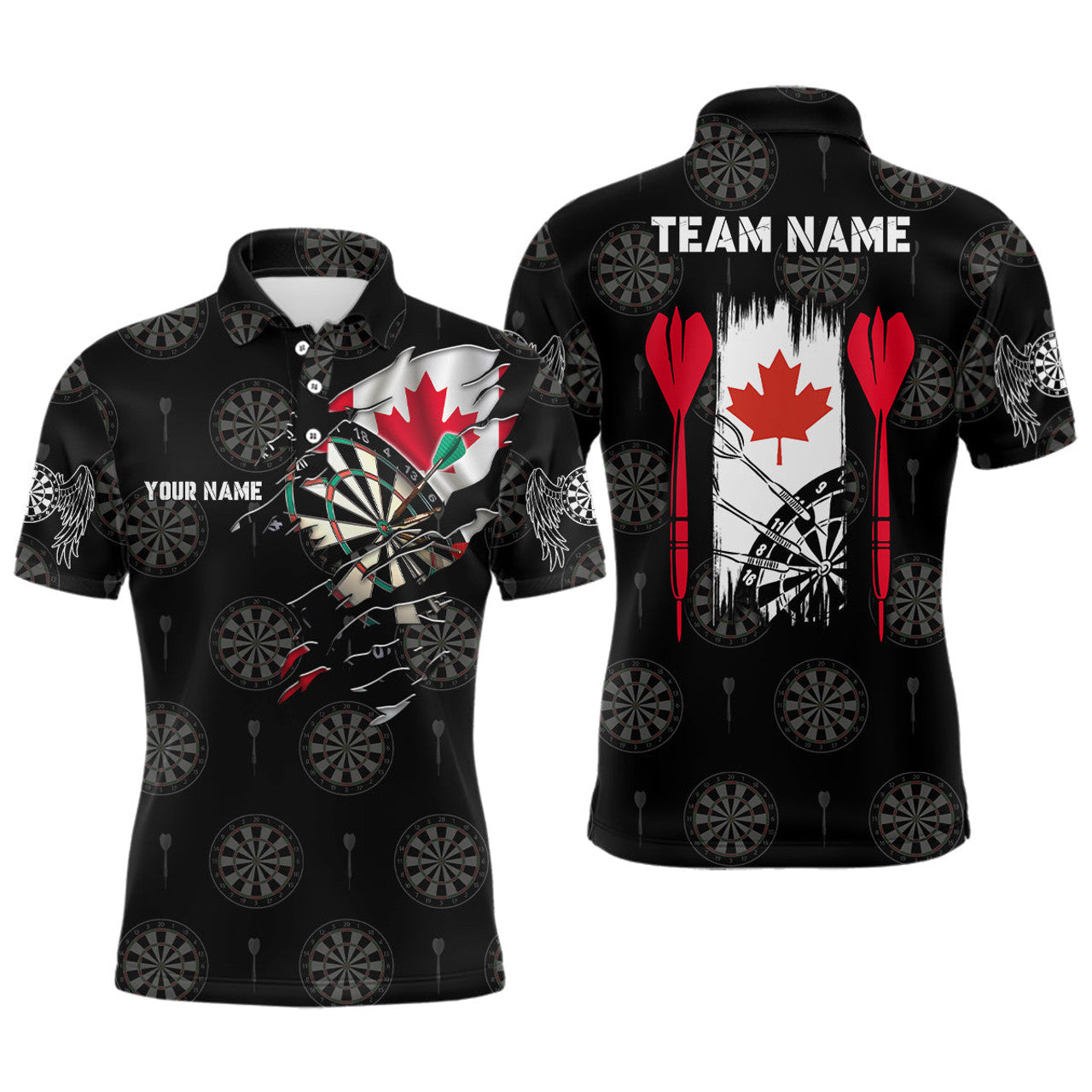 FUNSTUFFPRINT Personalized Canada Flag Mens Darts Polo Shirt Custom Patriotic Darts Polo Shirt Size S-5XL