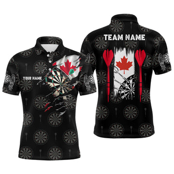 FUNSTUFFPRINT Personalized Canada Flag Mens Darts Polo Shirt Custom Patriotic Darts Polo Shirt Size S-5XL