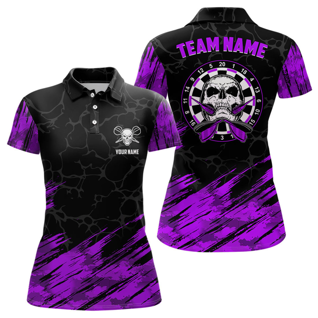 Custom Personalized 3D All Over Print Skull Darts Polo Shirt Purple Black Dart Jerseys For Women