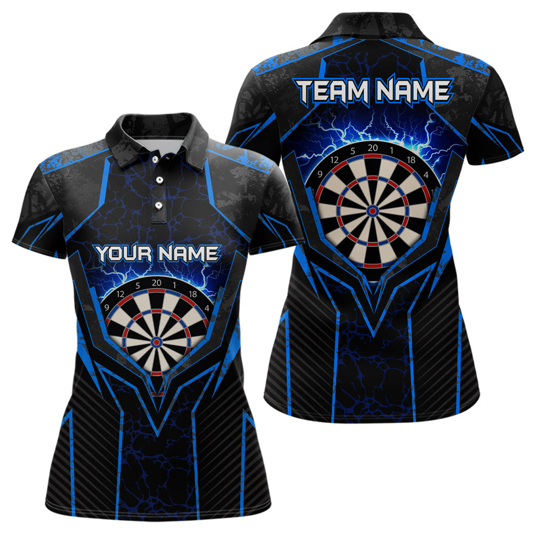 Custom Blue Lightning Thunder Womens Darts Polo Shirts Custom Darts Shirt For Women Dart Jerseys