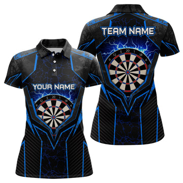Custom Blue Lightning Thunder Womens Darts Polo Shirts Custom Darts Shirt For Women Dart Jerseys