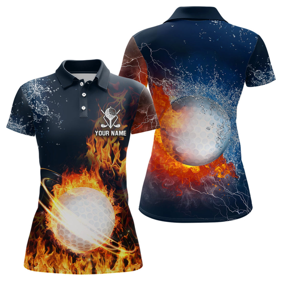 Custom Fire And Water Golf Ball Custom Womens Polo Shirt Lightning Golf Shirts For Women Golf Gifts