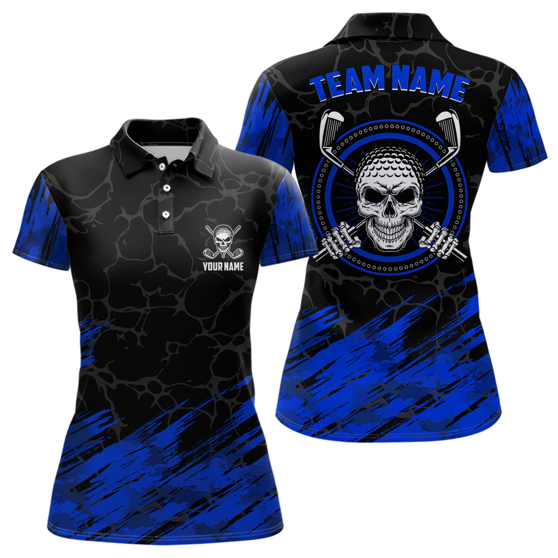 Custom Personalized 3D All Over Print Skull Womens Golf Polo Shirt Navy Black Golf Shirts For Women