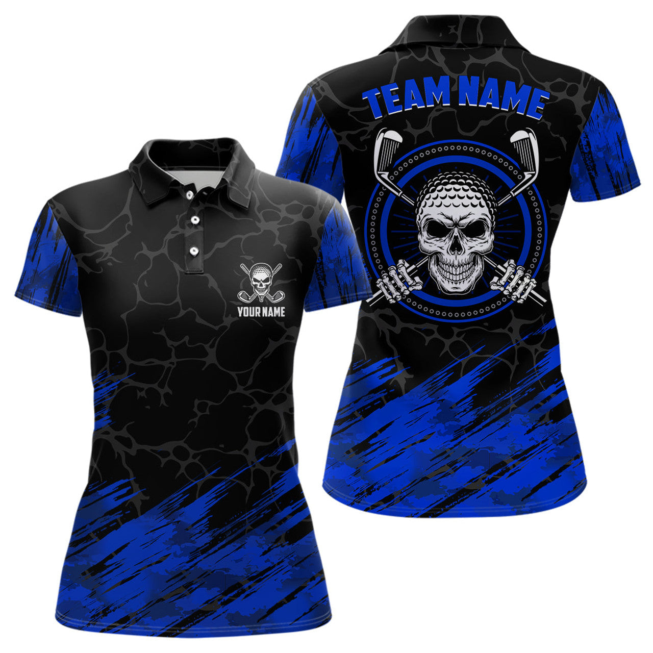 Custom Personalized 3D All Over Print Skull Womens Golf Polo Shirt Navy Black Golf Shirts For Women