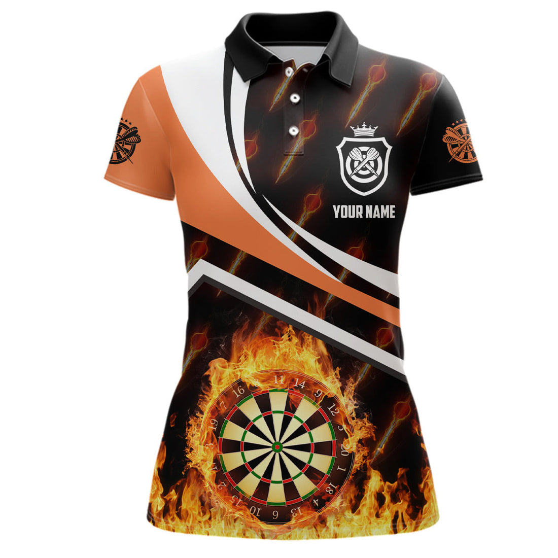 Custom Personalized Orange Fire Flame Darts Polo Shirts Darts Shirts For Women Darts Jersey