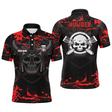 FUNSTUFFPRINT Mens Skull Disc Golf Polo Shirts Custom Red Golf Shirt With Skull Disc Golf Shirts For Men Golf Gifts Polo Shirt Size S-5XL