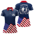 Custom Womens Golf Polo Shirts With Waving American Flag, Patriotic Us Golf Shirts For Women