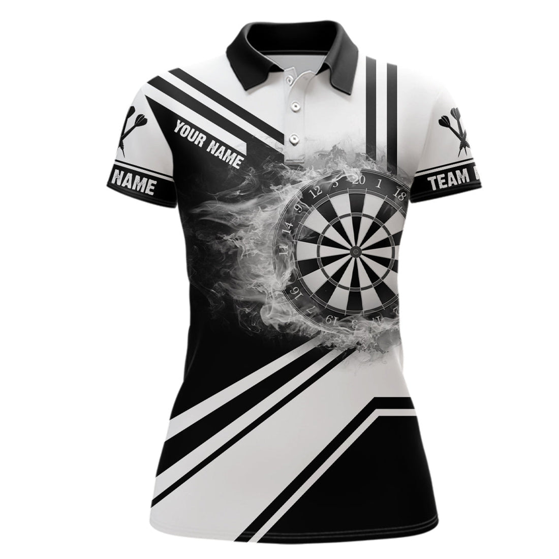 Custom Personalized Black White Fire Flame Dartboard Polo Shirt Custom Darts Jersey For Women