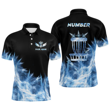 Custom Icy Blue Light Mens Disc Golf Polo Shirt Customized Disc Golf Gifts For Men Disc Golf Basket Shirts