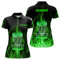 Custom Green Fire Flame Disc Golf Basket Polo Shirts Custom Disc Golf Shirts For Women Golf Gifts