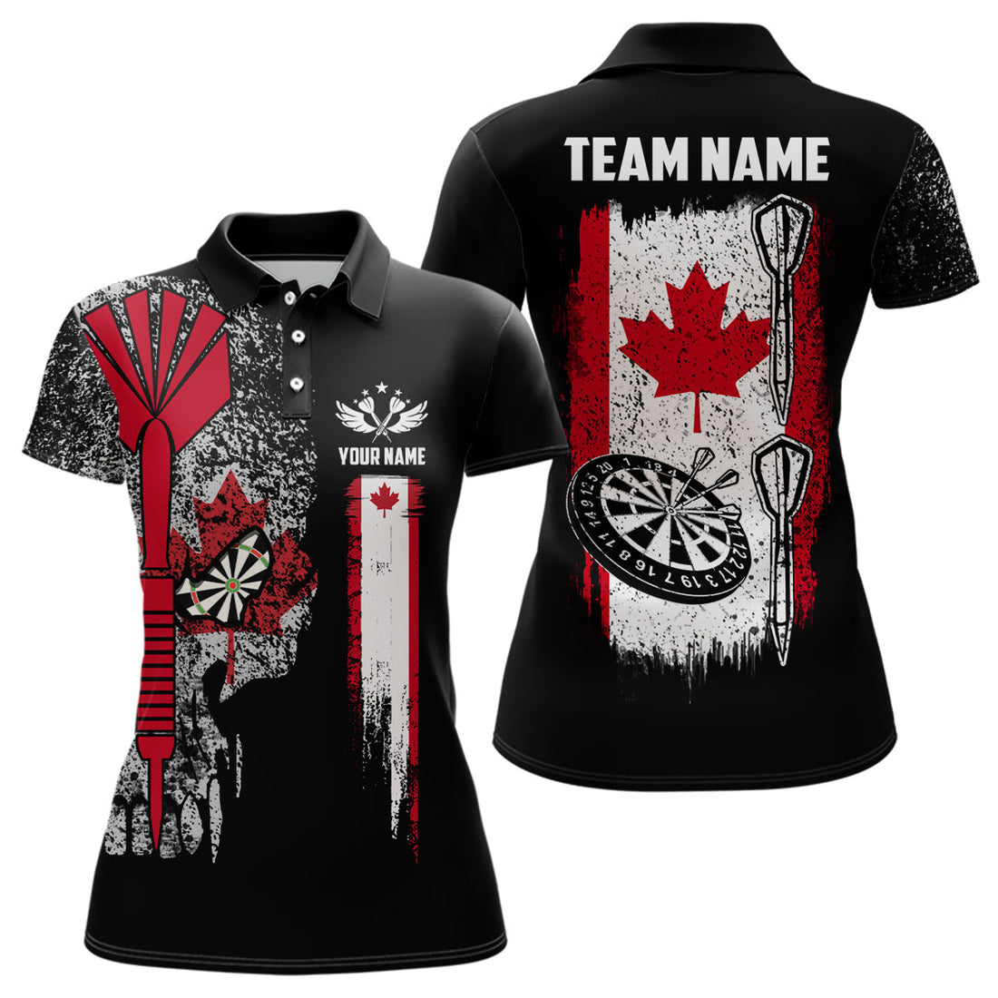 Custom Canada Flag Skull Darts Polo Shirt Custom Patriotic Darts Shirts For Women Dart Jerseys
