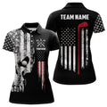 Custom American Flag Skull Golf Polo Shirts Custom Patriotic Scary Golf Shirts For Women Golf Gifts