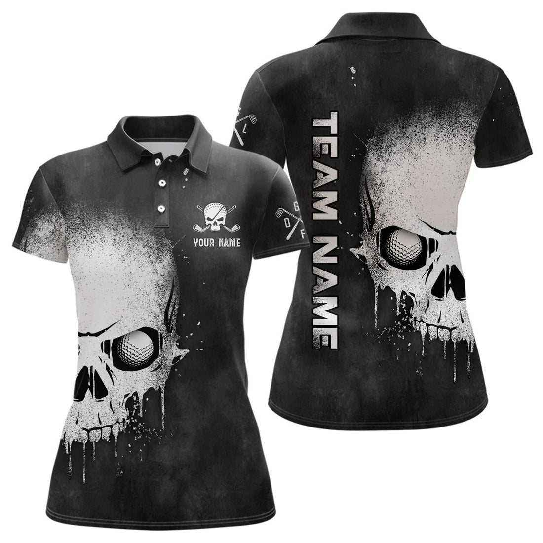 Custom Smoke Skull Black White Womens Golf Polo Shirts Custom Scary Golf Shirts For Women Golf Gifts