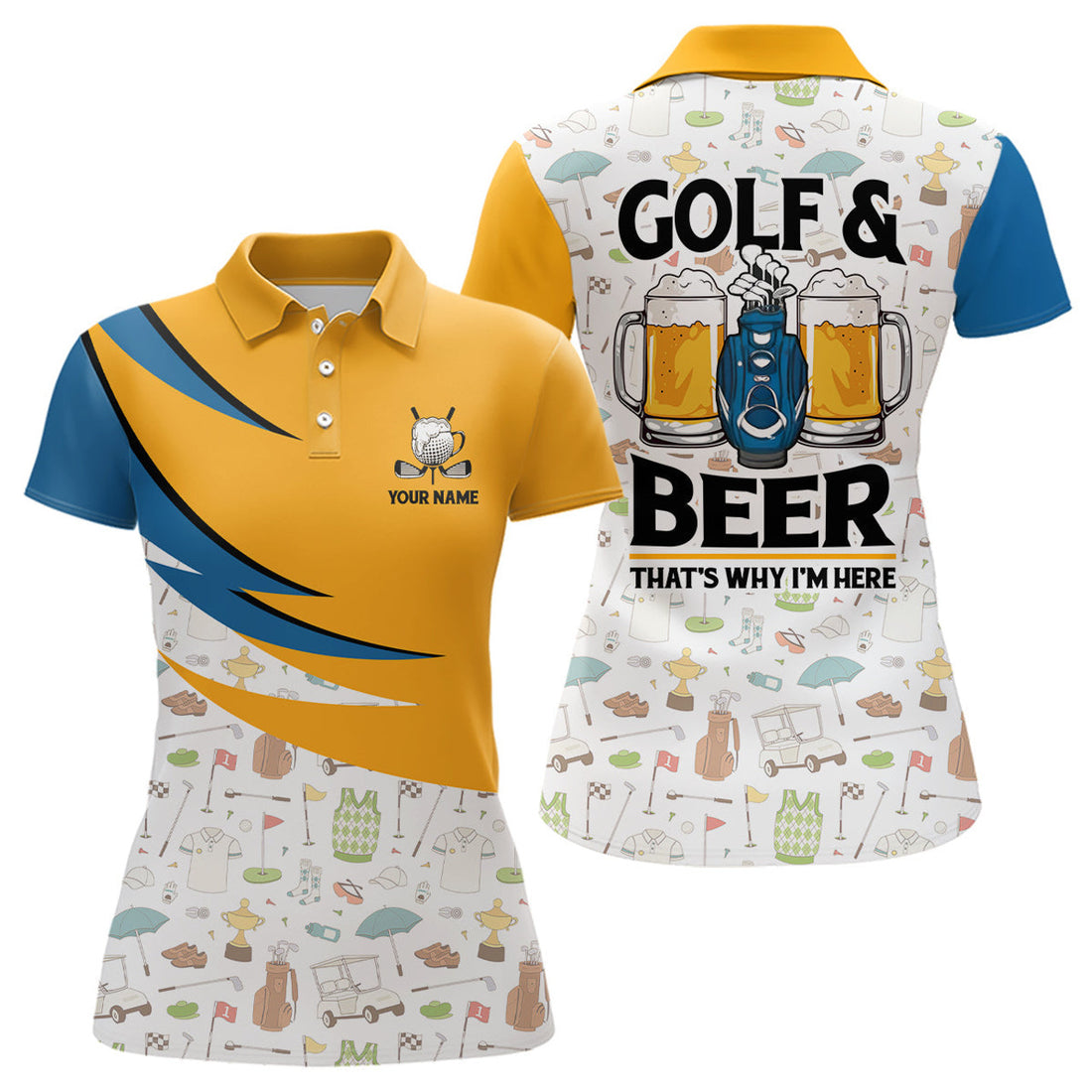 Custom Golf & Beer That's Why I'm Here Golf Icons Seamless Polo Shirts Cool Golf Shirts For Women