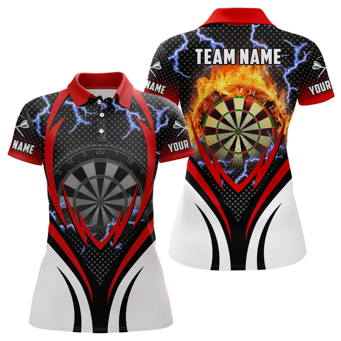 Custom Thunder Lightning Red Womens Dart Polo Shirt Custom Flame Dart Shirt For Women Dart Jersey
