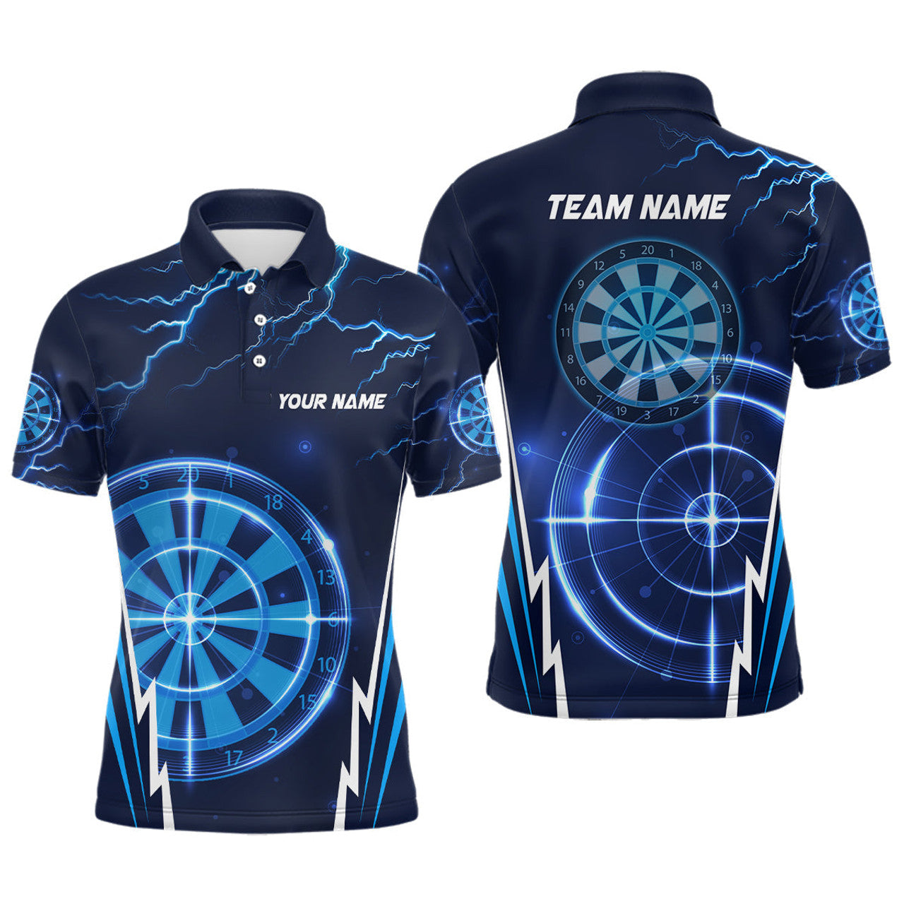Custom Blue Thunder Lightning Mens Darts Polo Shirt Custom Dart Shirts For Men Dart Jerseys