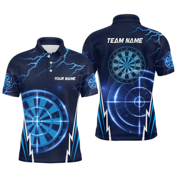 Custom Blue Thunder Lightning Mens Darts Polo Shirt Custom Dart Shirts For Men Dart Jerseys