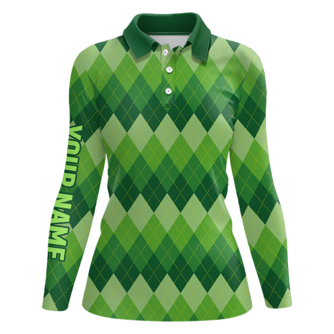 Custom Green Argyle Pattern Womens Golf Polo Shirt Custom Patrick Golf Shirts For Women Golf Gifts