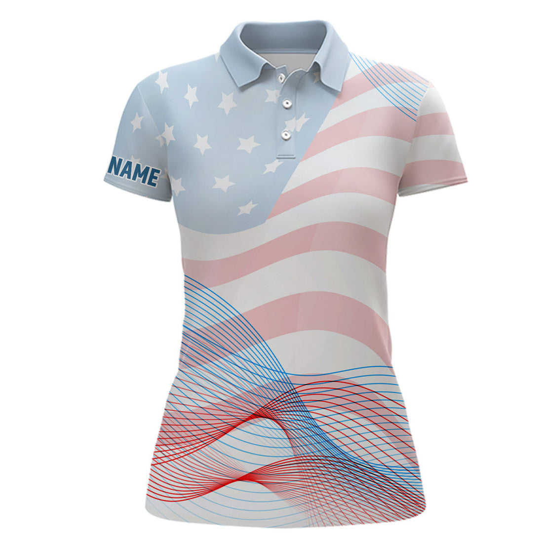 Custom Transparent American Flag Womens Golf Polo Shirts Custom Patriotic Golf Shirts For Women