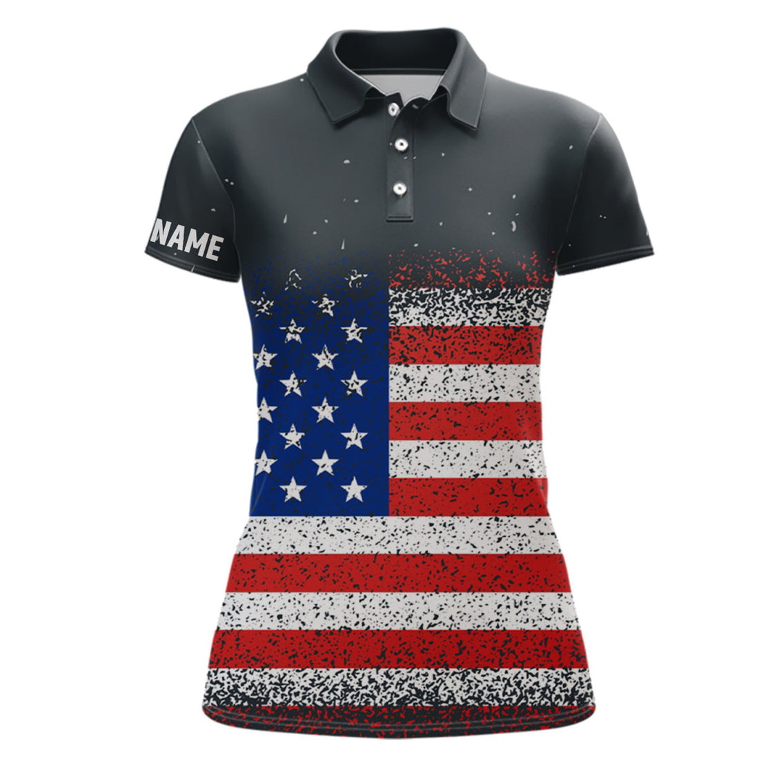 Custom Grunge Vintage American Flag Womens Golf Polo Shirt Custom Patriotic Golf Shirts For Women