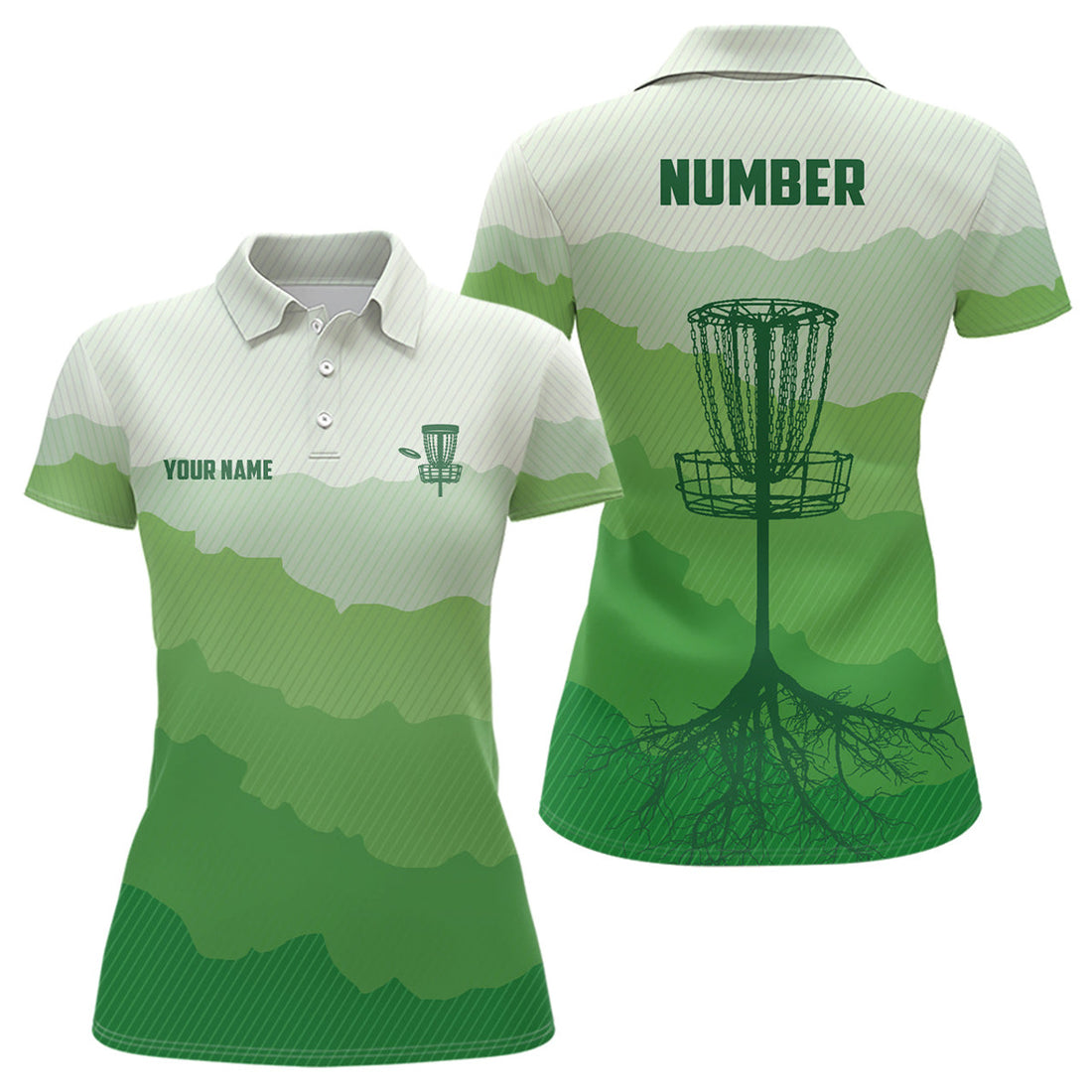 Custom Green Sunset Customized Womens Disc Golf Polo Shirt Disc Golf Tops For Women Disc Golf Basket