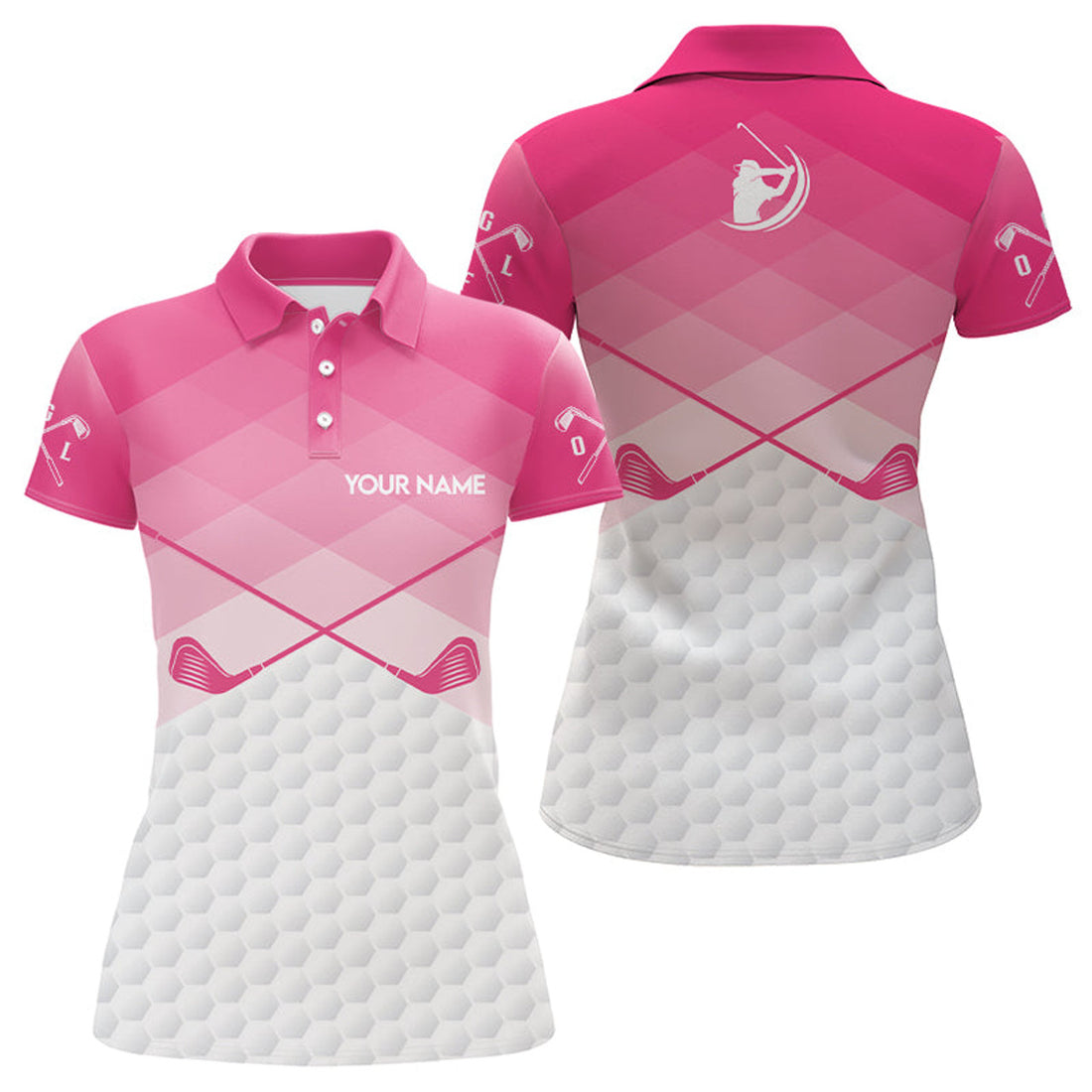 Custom Pink Argyle Pattern Golf Polo Shirts Custom Golf Clubs Golf Attire For Women, Golfer Gifts