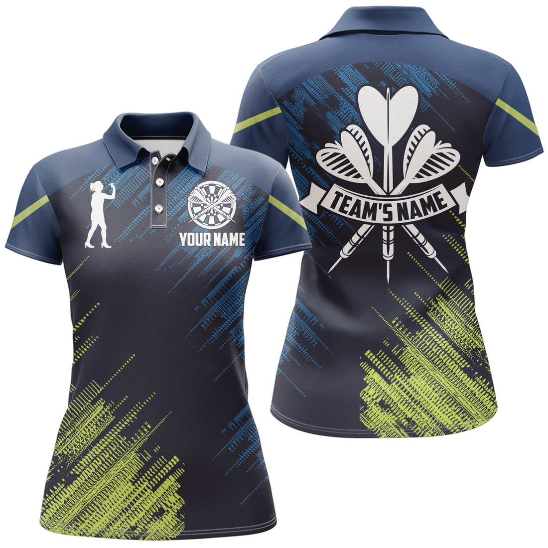 Custom Personalized Darts Sports Style Green Blue Polo Shirt Darts Shirt For Women Darts Jersey