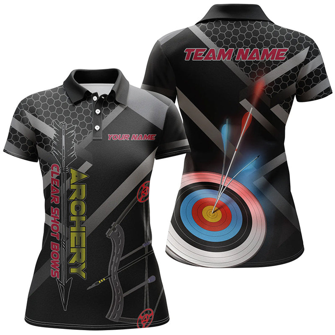 Custom Personalized Clear Shot Bows 3D Target Archery Polo Shirts For Women, Custom Archery Team Shirts