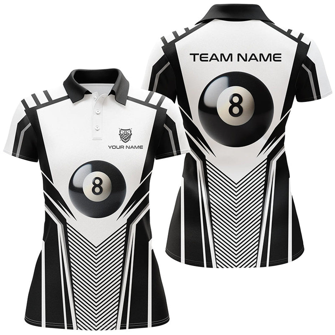 Custom Personalized White Black 8 Ball Billiard 3D Polo Shirts For Women, Custom Pool Billiard Balls Jerseys