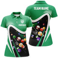 Custom Personalized Green Sport Billiard Balls 3D Polo Shirts For Women, Custom 8 Ball Billiard Team Jerseys