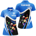 Custom Personalized Blue Sport Billiard Balls 3D Polo Shirts For Women, Custom 8 Ball Billiard Team Jerseys