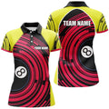 Custom Personalized Yellow Pink 8 Ball Billiard Polo Shirts For Women Custom Womens Billiard Team Shirts