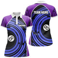 Custom Personalized Purple Blue 8 Ball Billiard Polo Shirts For Women Custom Womens Billiard Team Shirts
