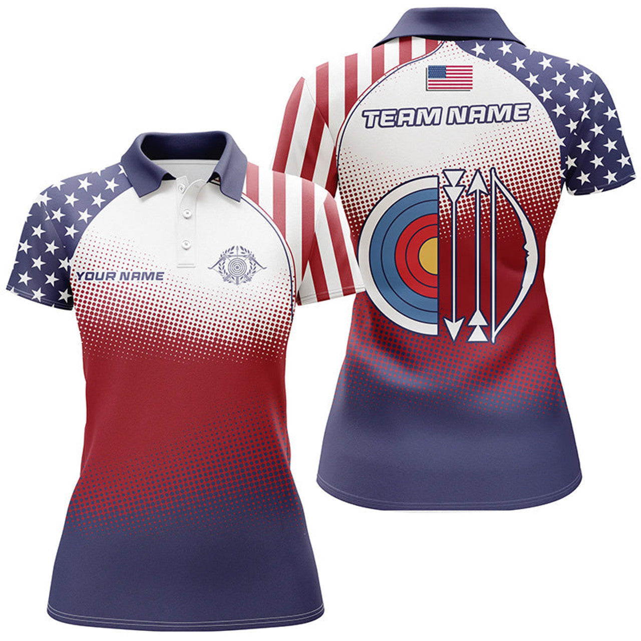 Custom Personalized American Flag Target Archery 3D Polo Shirts For Women, Custom Archery Jerseys Designs