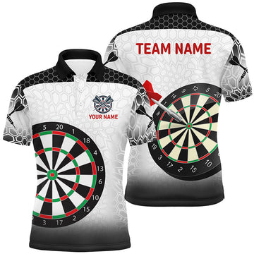 Personalized Dartboard Dart Polo Shirts For Men, Black White Dart Apparel Custom Dart Team Jerseys