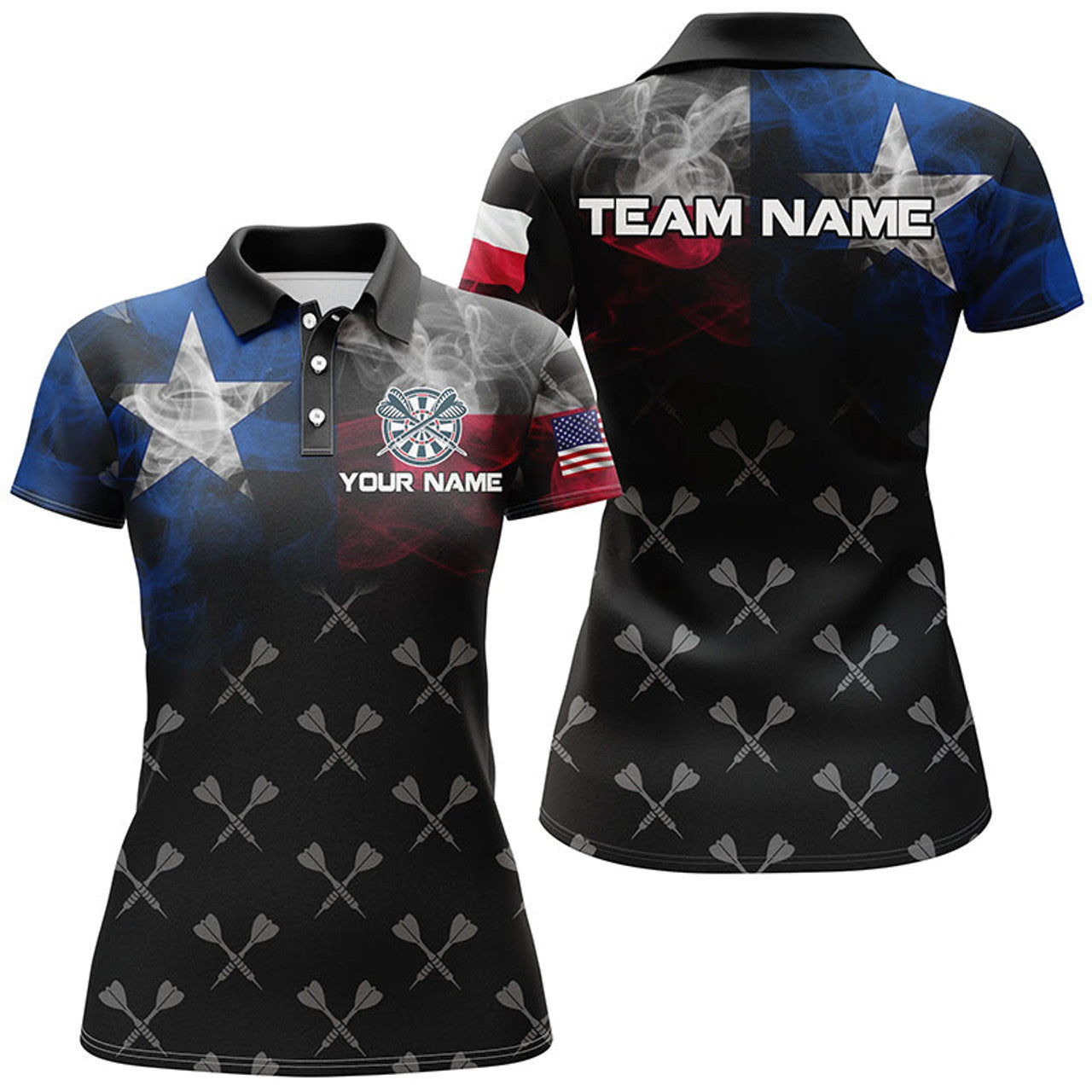 Custom Personalized Smoke Texas Flag Dart Polo Shirts, Custom Patriotic Darts Shirts For Women Dart Jerseys