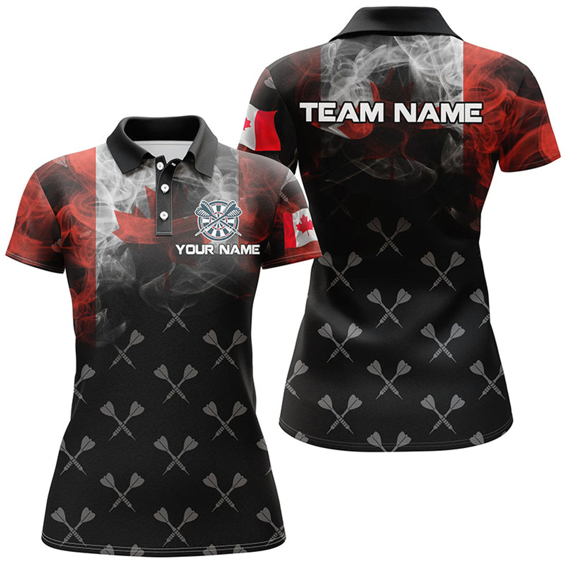Custom Personalized Smoke Canada Flag Dart Polo Shirts, Custom Patriotic Darts Shirts For Women Dart Jerseys